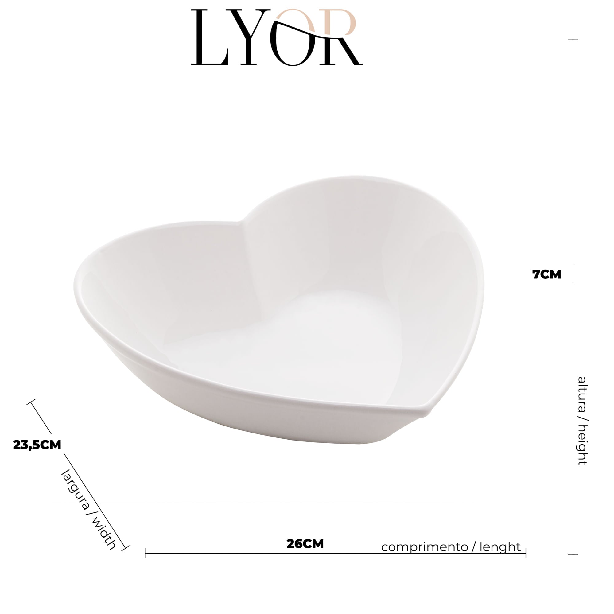 Bowl Coração de Cerâmica Branco 26cm - Ela Decora