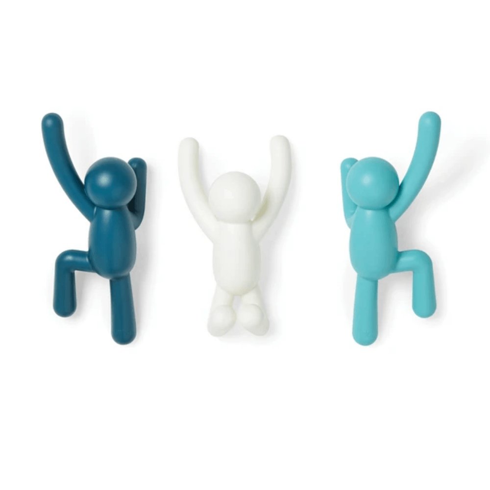 Buddy Conjunto Cabideiro Gancho de Parede Tons de Azul e Branco - 3 Peças - Ela Decora