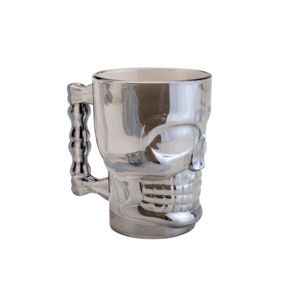 Caneca Para Chopp E Cerveja De Vidro Caveira Rock Style Cinza Ônix - 510 ml - Ela Decora