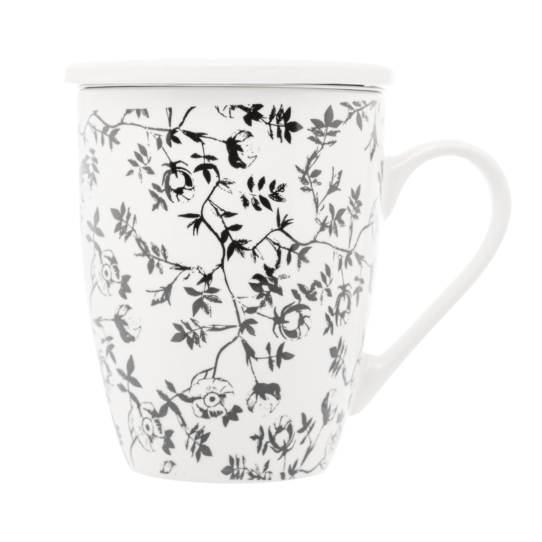 Caneca Porcelana com Tampa e Filtro Super White Tiny Flowers 340ml - Ela Decora