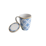 Caneca Super White com Tampa e Filtro Lisboa em Porcelana Azul e Branco 310ml - Ela Decora