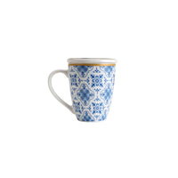 Caneca Super White com Tampa e Filtro Lisboa em Porcelana Azul e Branco 310ml - Ela Decora