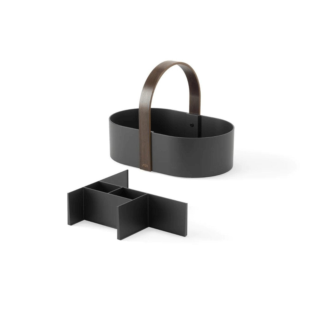 Cesto Organizador Bellwood Plástico e Madeira Preto 30cm - Ela Decora