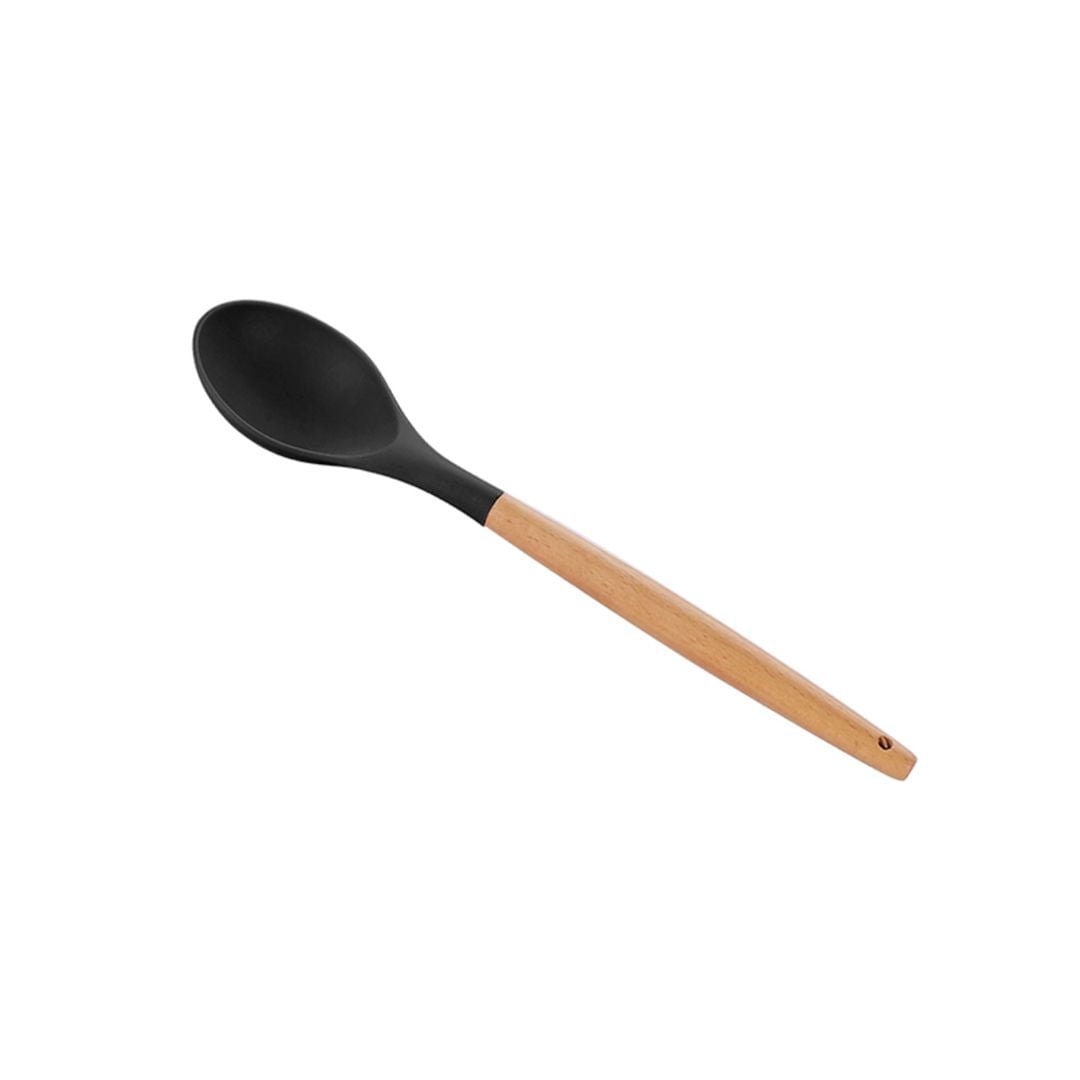 Concha de Silicone com Cabo de Bambu Charmy Preta 31,5cm - Ela Decora