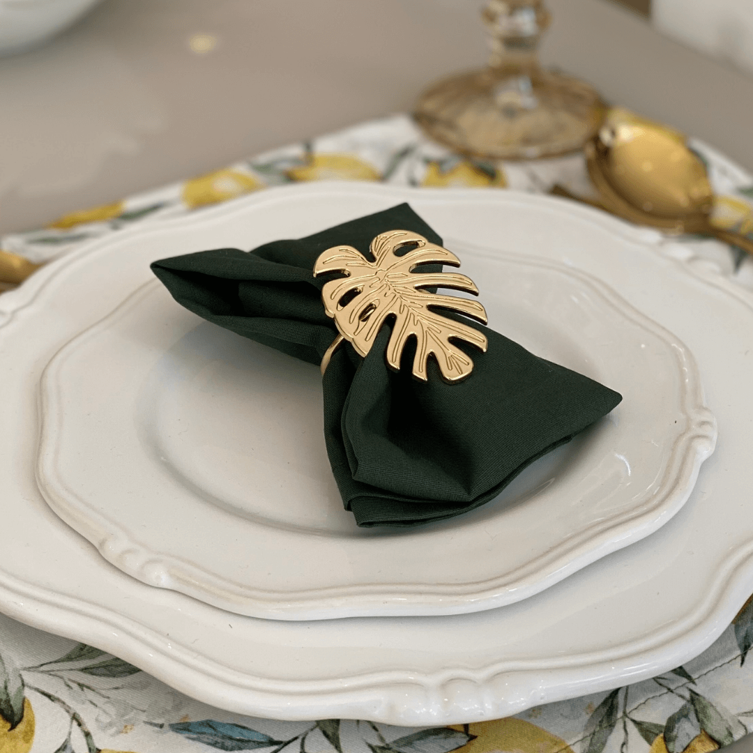 Conjunto 4 Anéis Porta Guardanapo Leaf Costela De Adão Dourado - Ela Decora