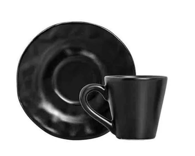 Conjunto 6 Xicara Cafe Linha Amassada Preto Fosco 100 ml - Ela Decora