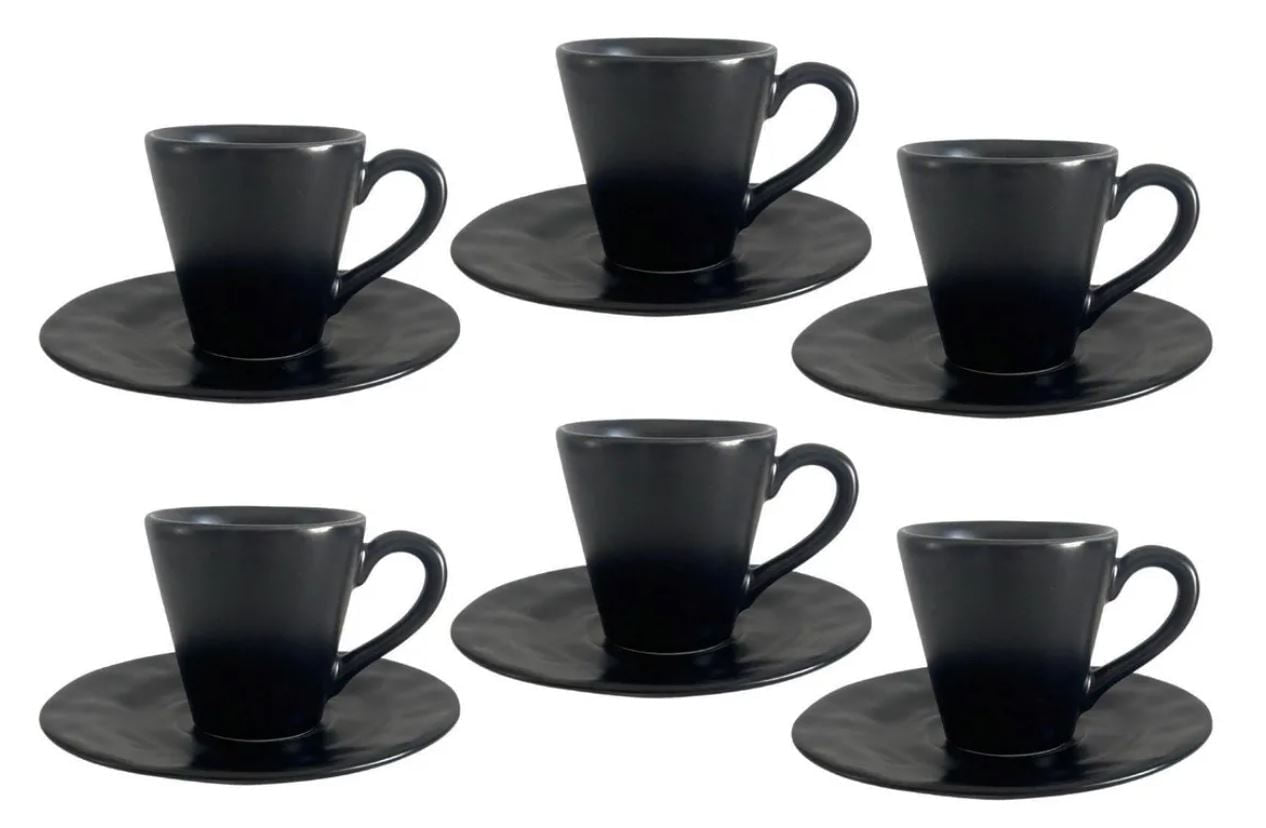 Conjunto 6 Xicara Cafe Linha Amassada Preto Fosco 100 ml - Ela Decora