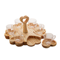 Conjunto 6 Xícaras de Café 75ml com Pires e Suporte Coração de Madeira Pinus - Ela Decora