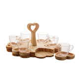 Conjunto 6 Xícaras de Café 75ml com Pires e Suporte Coração de Madeira Pinus - Ela Decora