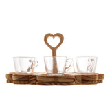 Conjunto 6 Xícaras de Café 75ml com Pires e Suporte Coração de Madeira Pinus - Ela Decora