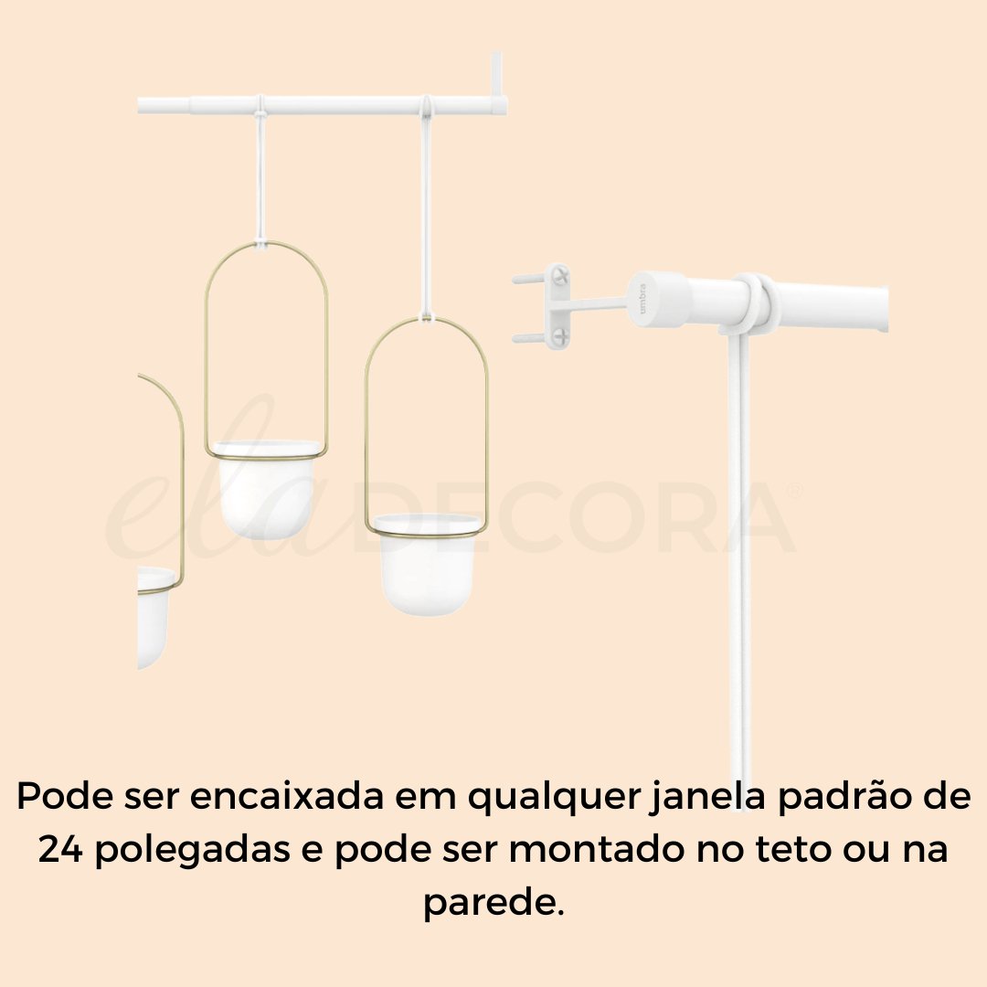 Conjunto com 3 Vasos Cachepot Suspensos Branco e Dourado - Ela Decora