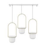 Conjunto com 3 Vasos Cachepot Suspensos Branco e Dourado - Ela Decora