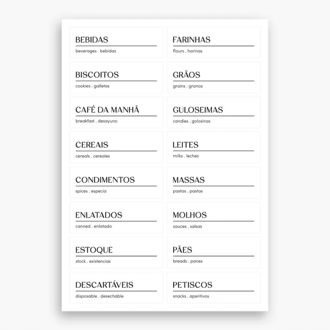 Conjunto de Etiquetas Adesivas para Temperos, Mantimentos e Despensa 3 Peças - Ela Decora