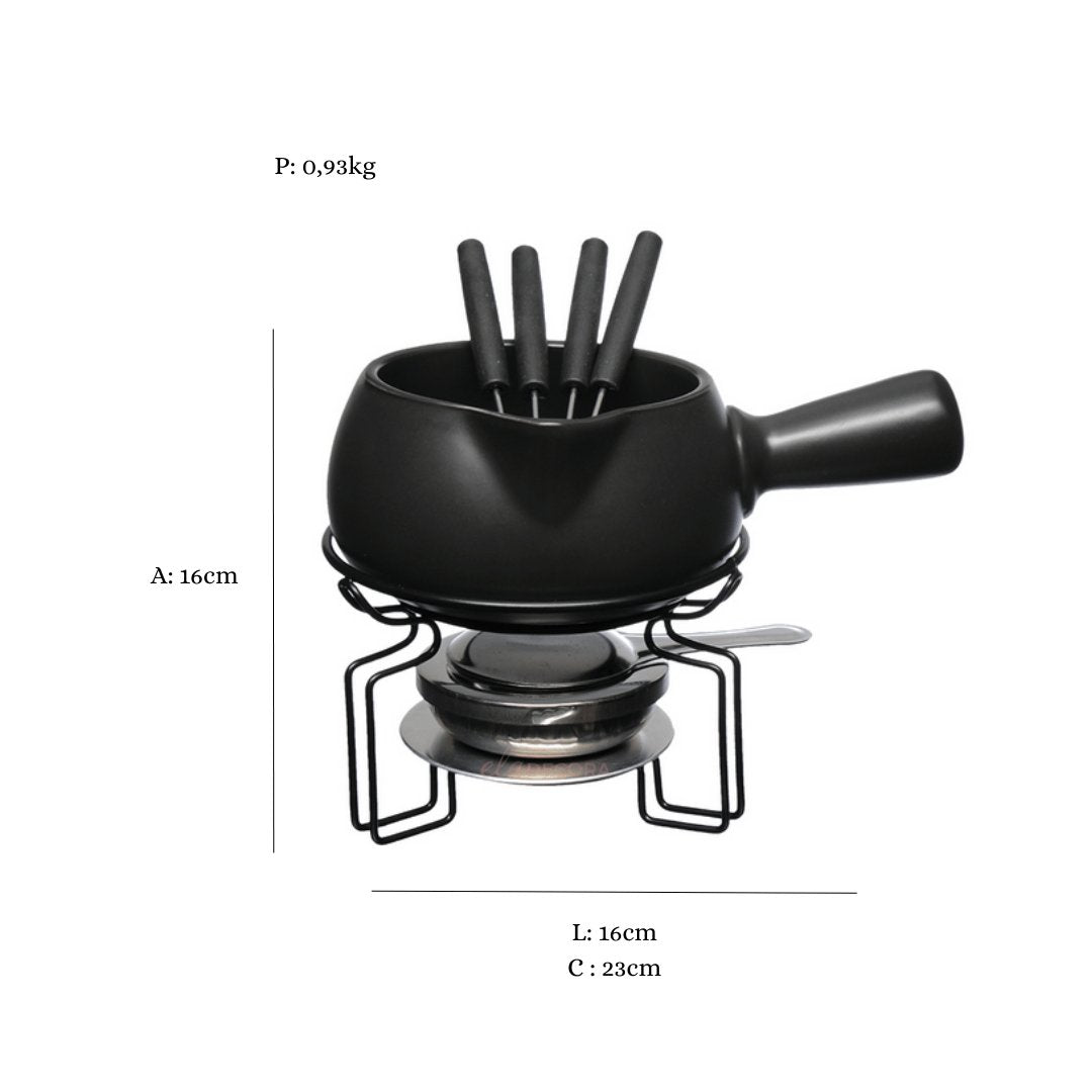 Conjunto de Fondue Genebra Preto 8 peças 750ml - Ela Decora