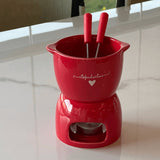 Conjunto de Fondue L'Amour em Cerâmica Vermelho 5 Peças 300ml - Ela Decora