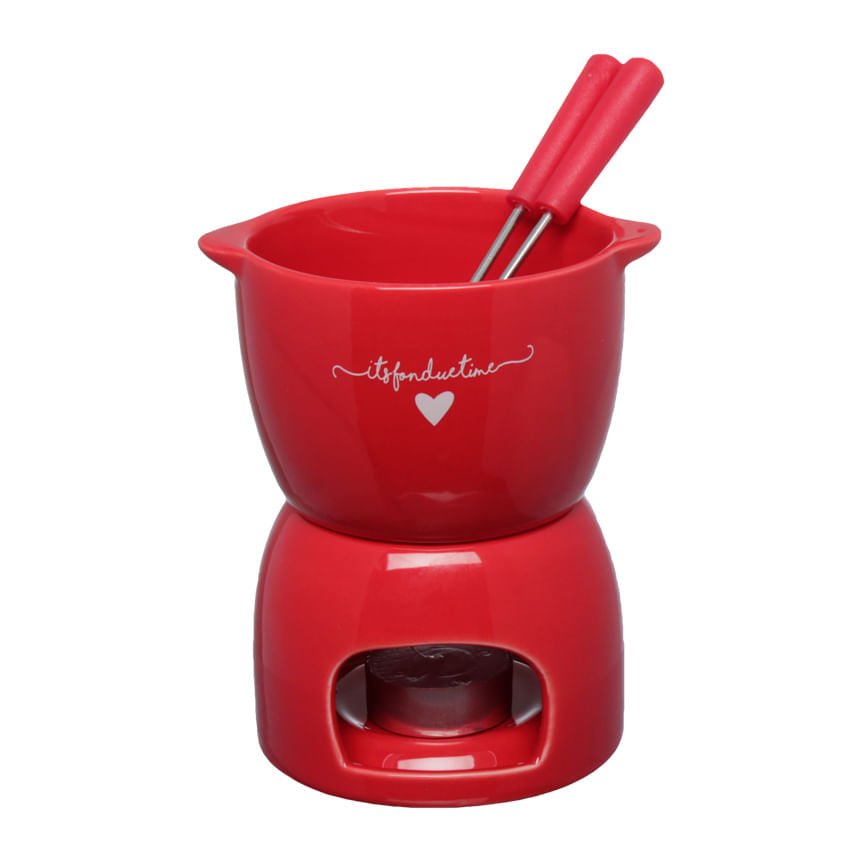 Conjunto de Fondue L'Amour em Cerâmica Vermelho 5 Peças 300ml - Ela Decora