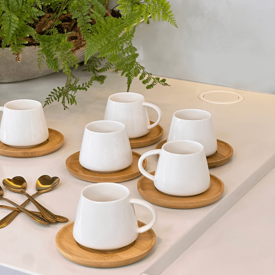 Conjunto de Xicaras para Café com Pires e Suporte Oasis 7 Peças - Ela Decora