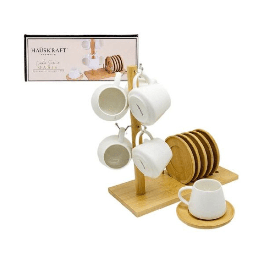 Conjunto de Xicaras para Café com Pires e Suporte Oasis 7 Peças - Ela Decora