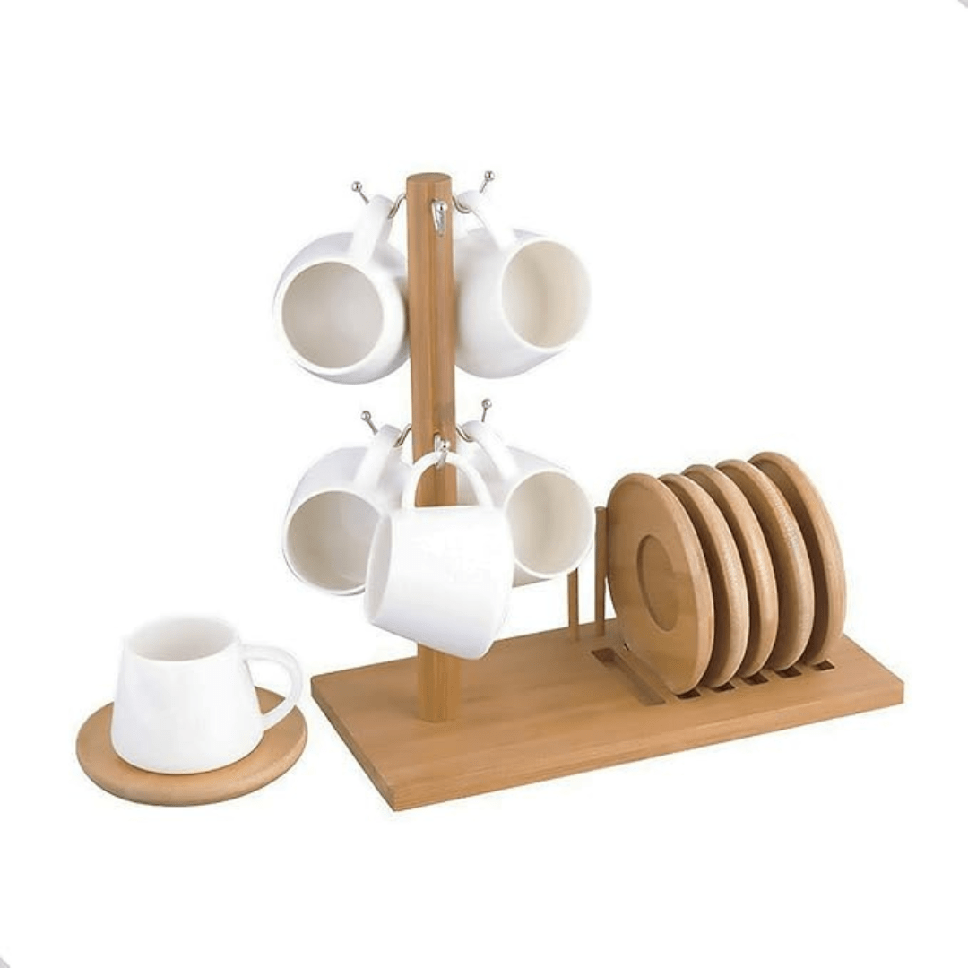 Conjunto de Xicaras para Café com Pires e Suporte Oasis 7 Peças - Ela Decora