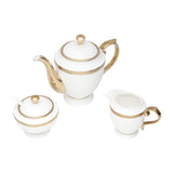 Conjunto para Chá Bule Açucareiro Leiteira Porcelana Paddy Branco e Dourado 3 Peças - Ela Decora