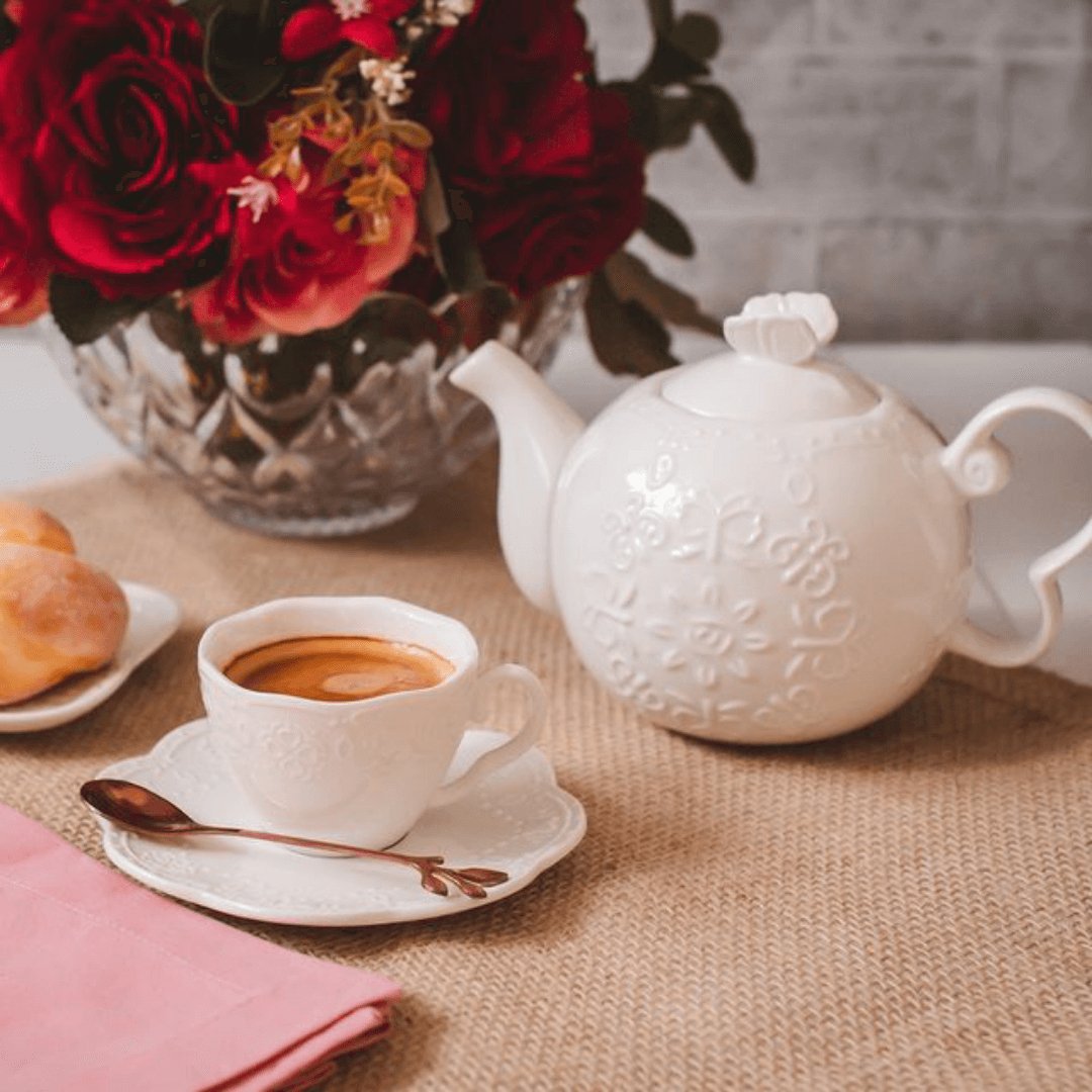 Conjunto para Chá Butterfly em Porcelana Branco 3 Peças - Ela Decora