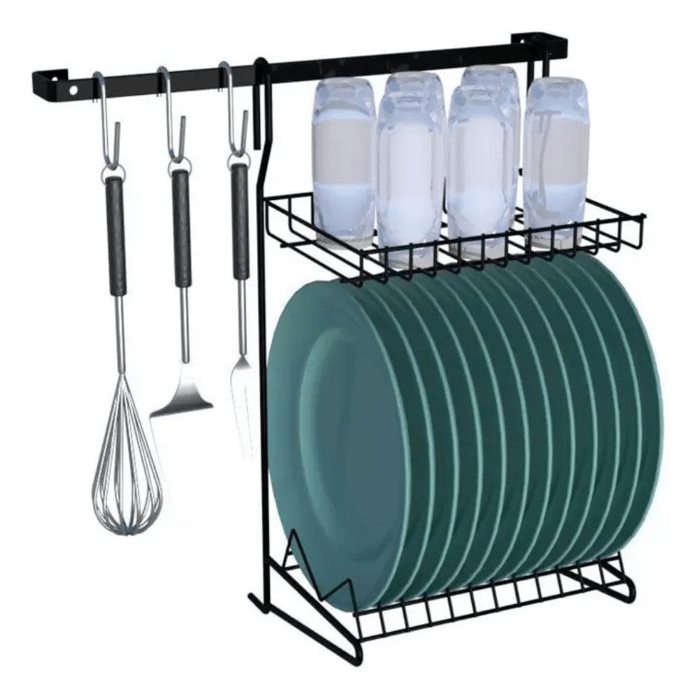 Cozinha Suspensa Elegance Escorredor 2 Andares Preto - Ela Decora