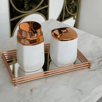 Porta Cotonete e Algodão Branco e Rose Gold Linha Conceito