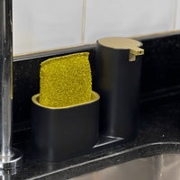 Dispenser para Detergente com Bucha Linha Conceito Preto com Dourado - Ela Decora