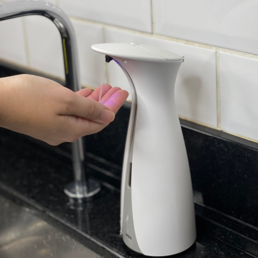 Dispenser Porta Detergente Automático com Sensor Branco e Cinza Otto - 250ml - Ela Decora