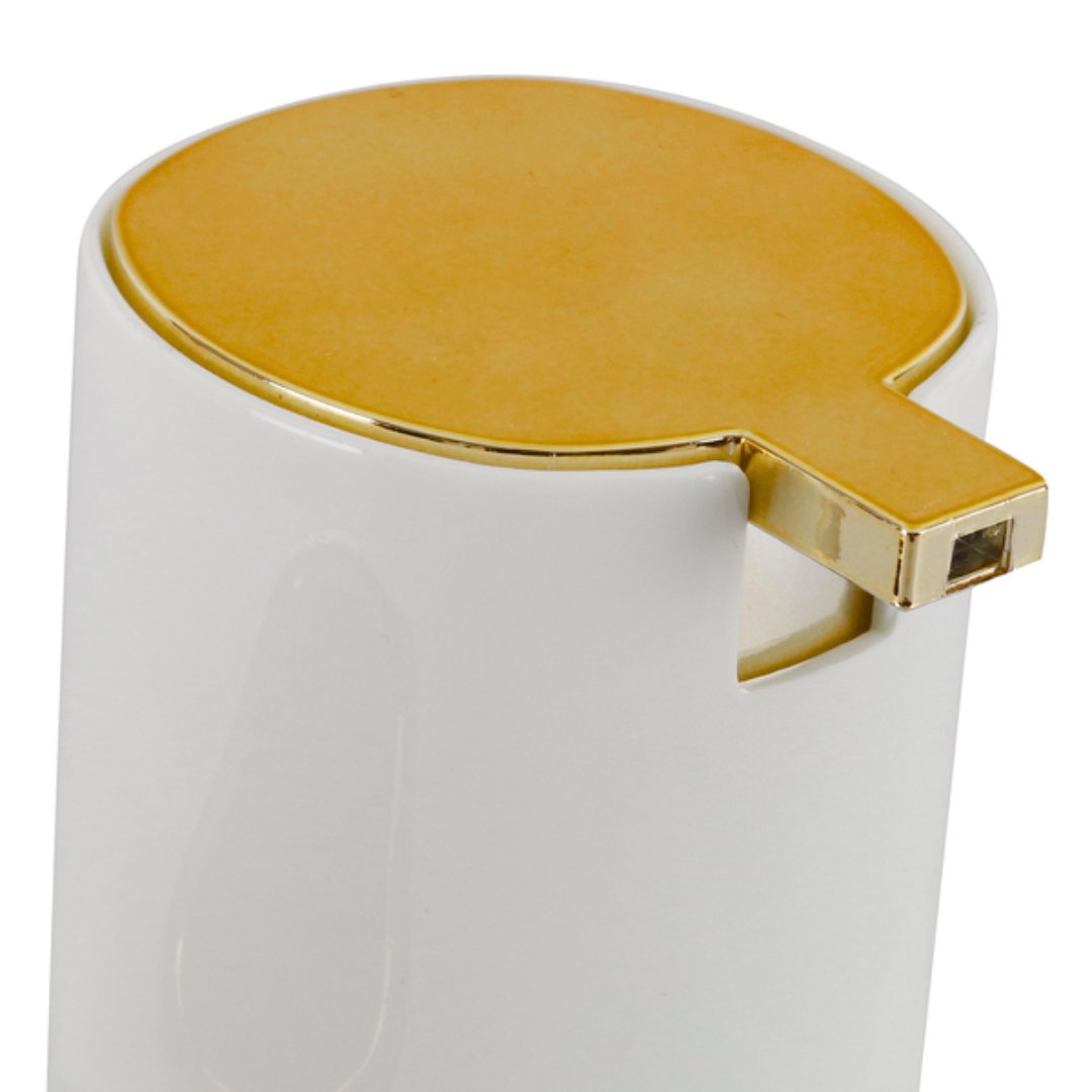 Dispenser Porta Detergente com Bucha Linha Conceito Branco com Dourado - Ela Decora