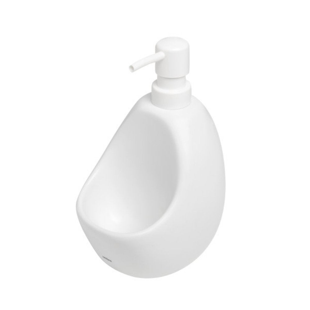 Dispenser Porta Detergente com Esponja Joey Umbra Cerâmica Branco - 591ml - Ela Decora