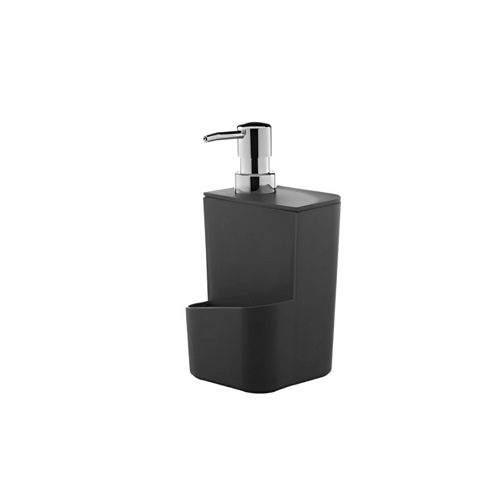 Dispenser Porta Detergente com Porta Esponja Trium Preto Cromado 650 ml - Ela Decora