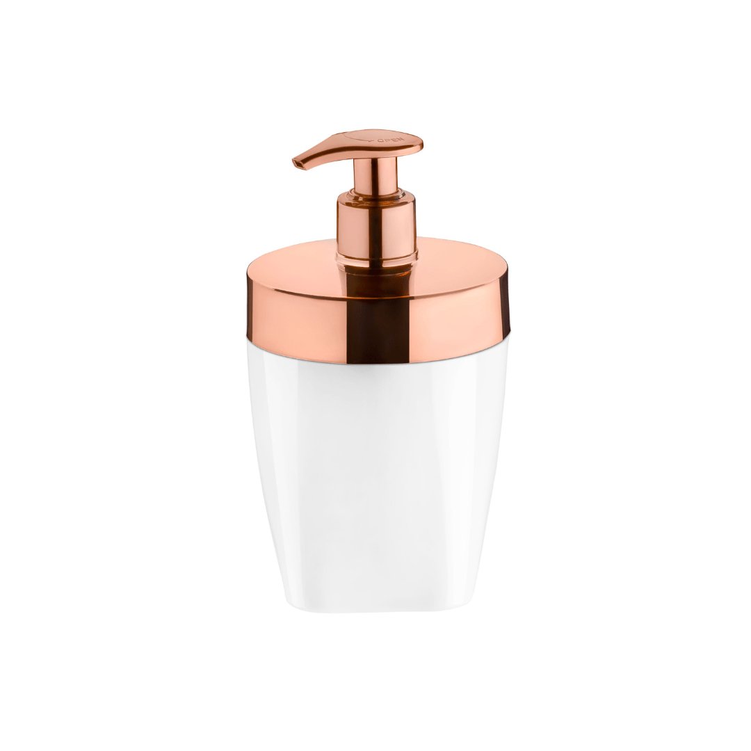 Dispenser Porta Sabonete Liquido Branco com Rose Gold 16cm - Ela Decora