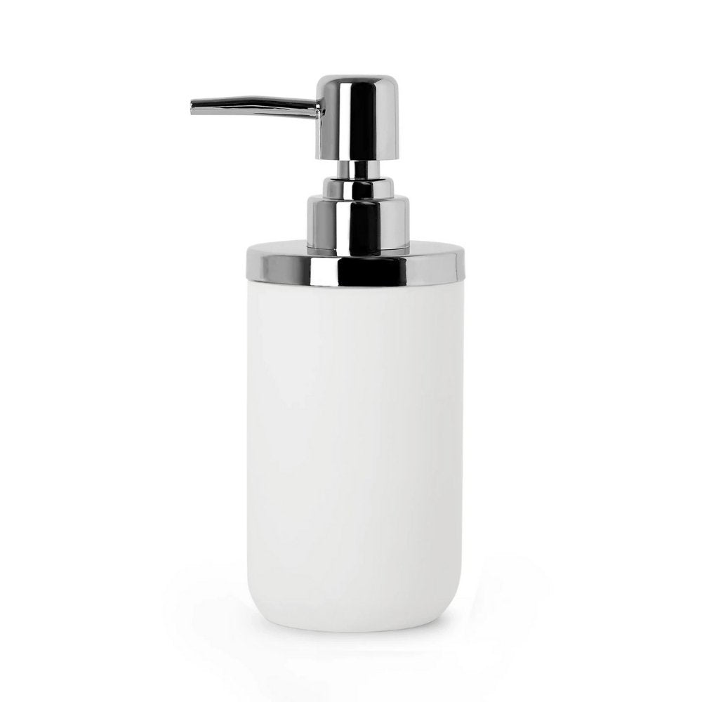 Dispenser Porta Sabonete Líquido Junip Branco com Cromado - 380 ml - Ela Decora