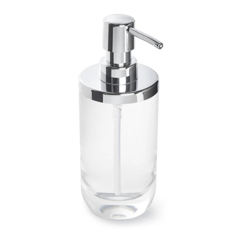 Dispenser Porta Sabonete Líquido Junip Transparente com Cromado - 380 ml - Ela Decora