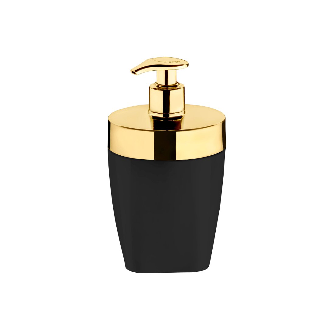 Dispenser Porta Sabonete Liquido Preto com Dourado 16cm - Ela Decora