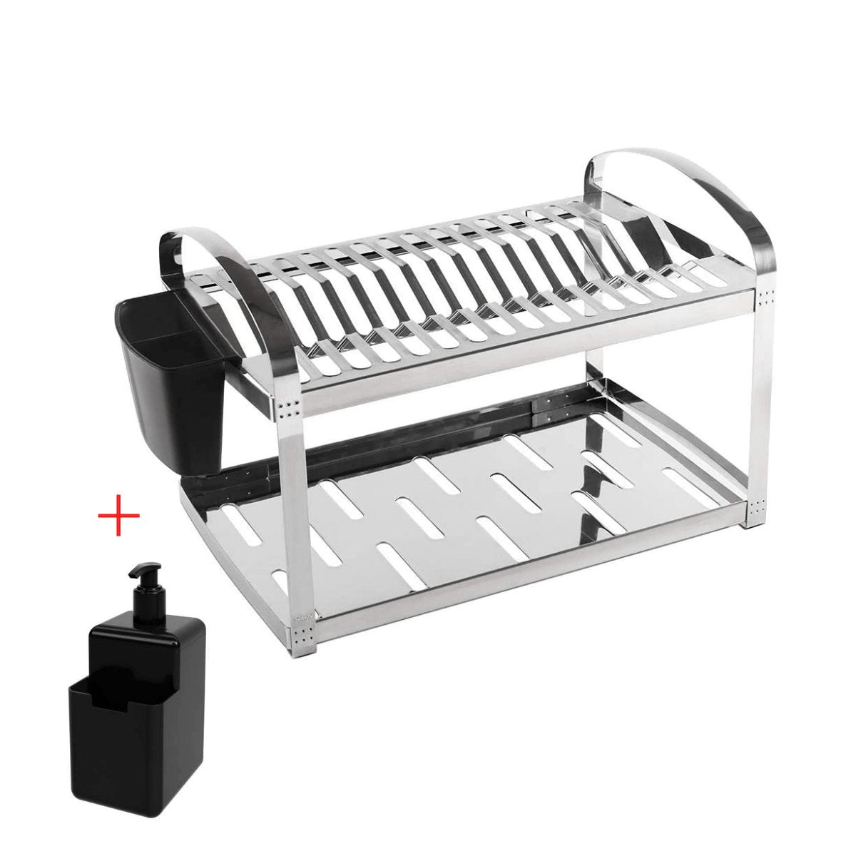 Escorredor de Louças Inox 16 Pratos Com Porta Talheres + Dispenser Detergente Brinde - Ela Decora