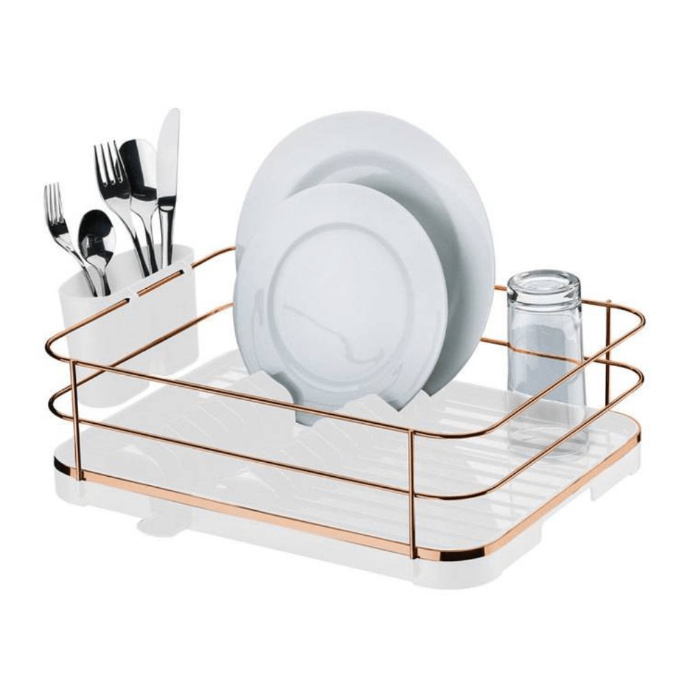 Escorredor de Louças Rose Gold Branco Com Porta Talheres - Ela Decora