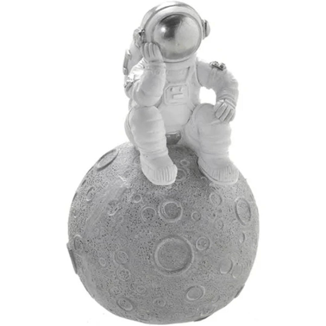 Escultura Astronauta Sentado Decorativo Cromado 8,5cm - Ela Decora