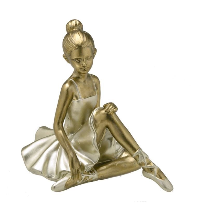 Escultura Bailarina Decorativa Dourada 18,5cm - Ela Decora