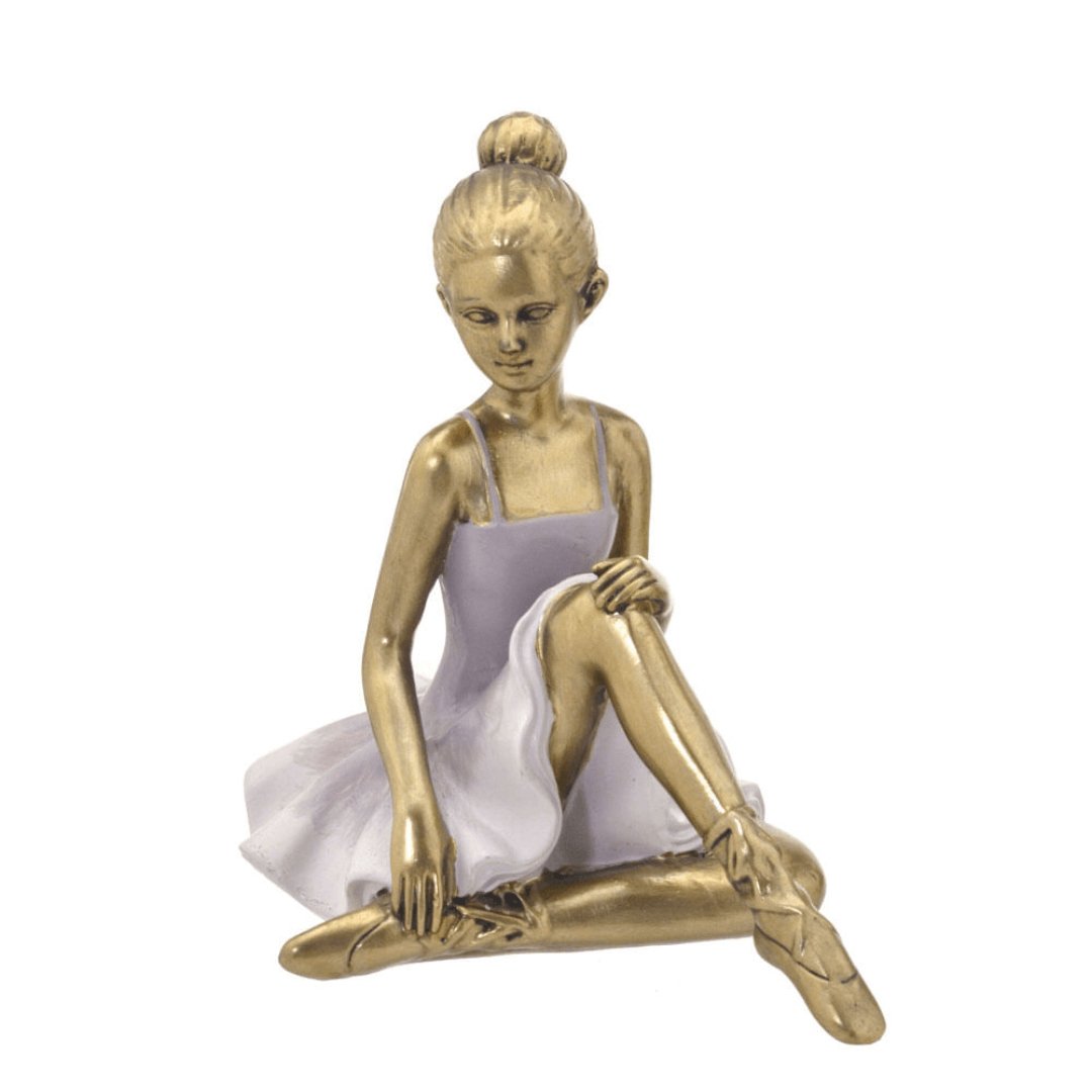 Escultura Bailarina Decorativa Dourada 18cm - Ela Decora