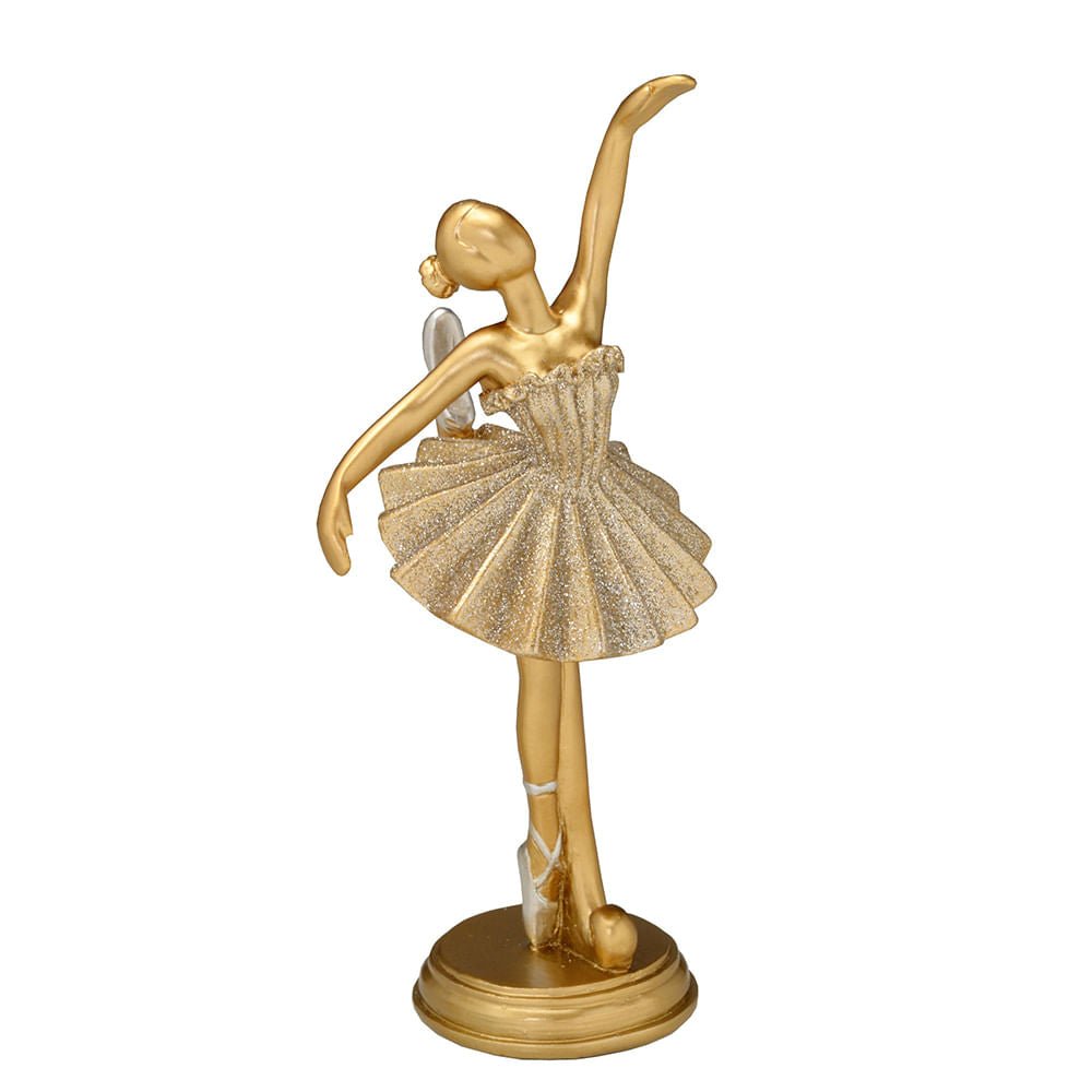 Escultura Bailarina Decorativa Dourada 19,5cm x 9cm - Ela Decora