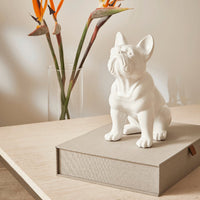 Escultura Cachorro Bulldog em Poliresina Branco 24cm - Ela Decora