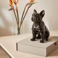 Escultura Cachorro Bulldog em Poliresina Preto 24cm - Ela Decora