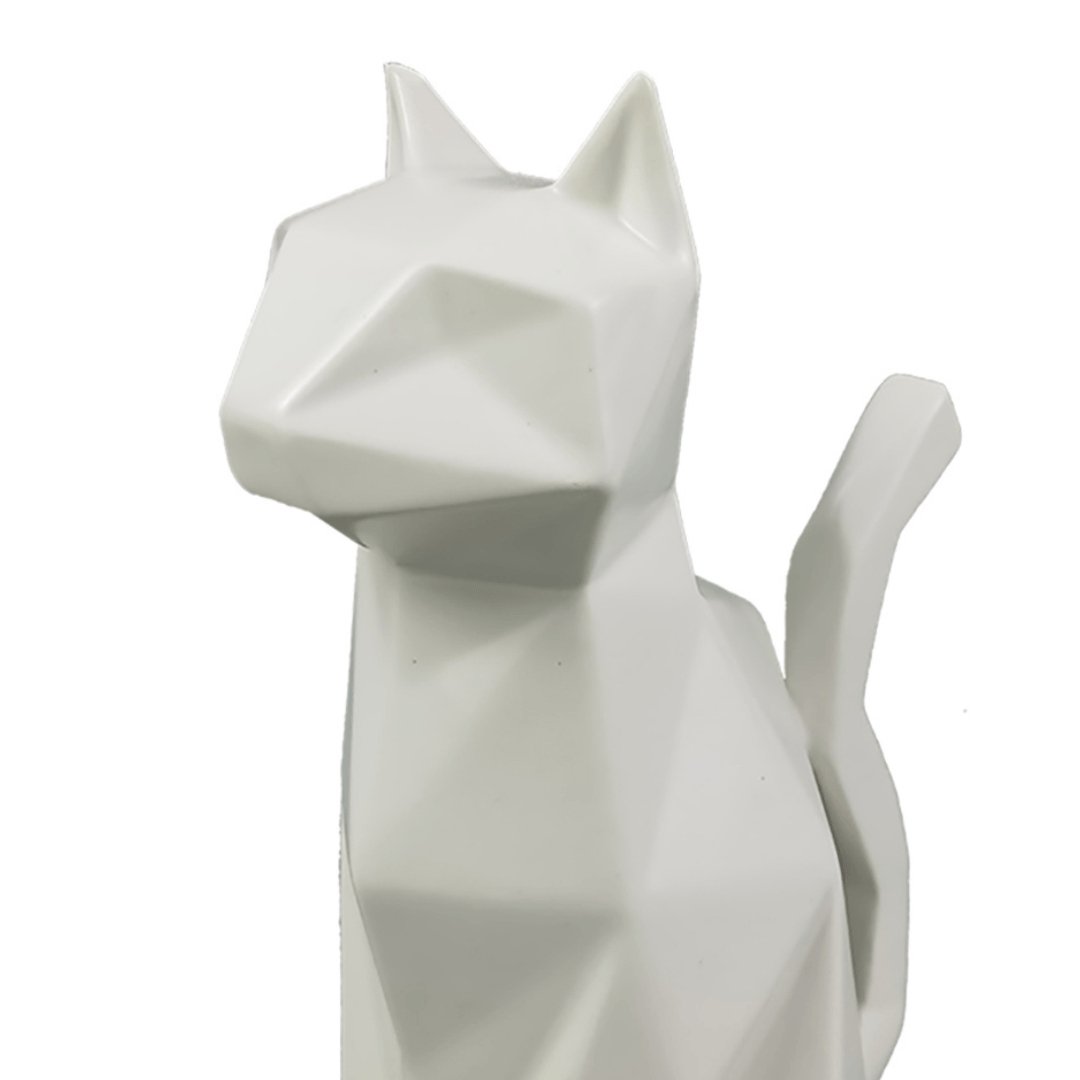 Escultura Gato de Cerâmica Geométrico Branco 17,5cm - Ela Decora