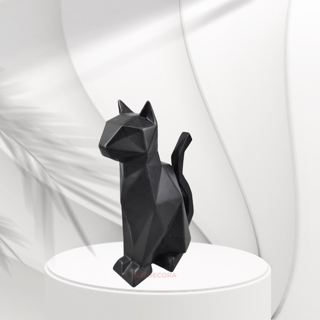 Escultura Gato de Cerâmica Geométrico Preto 17,5cm - Ela Decora