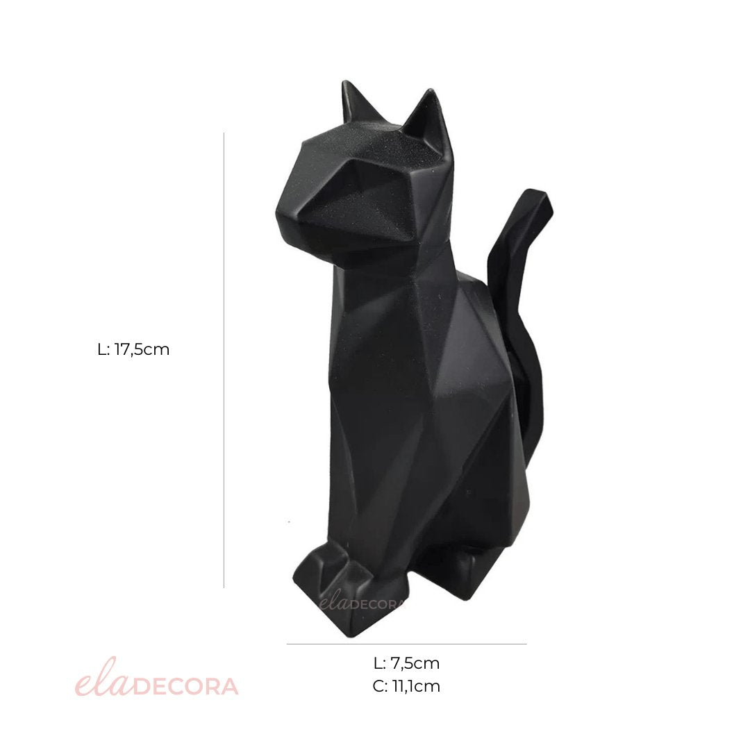 Escultura Gato de Cerâmica Geométrico Preto 17,5cm - Ela Decora