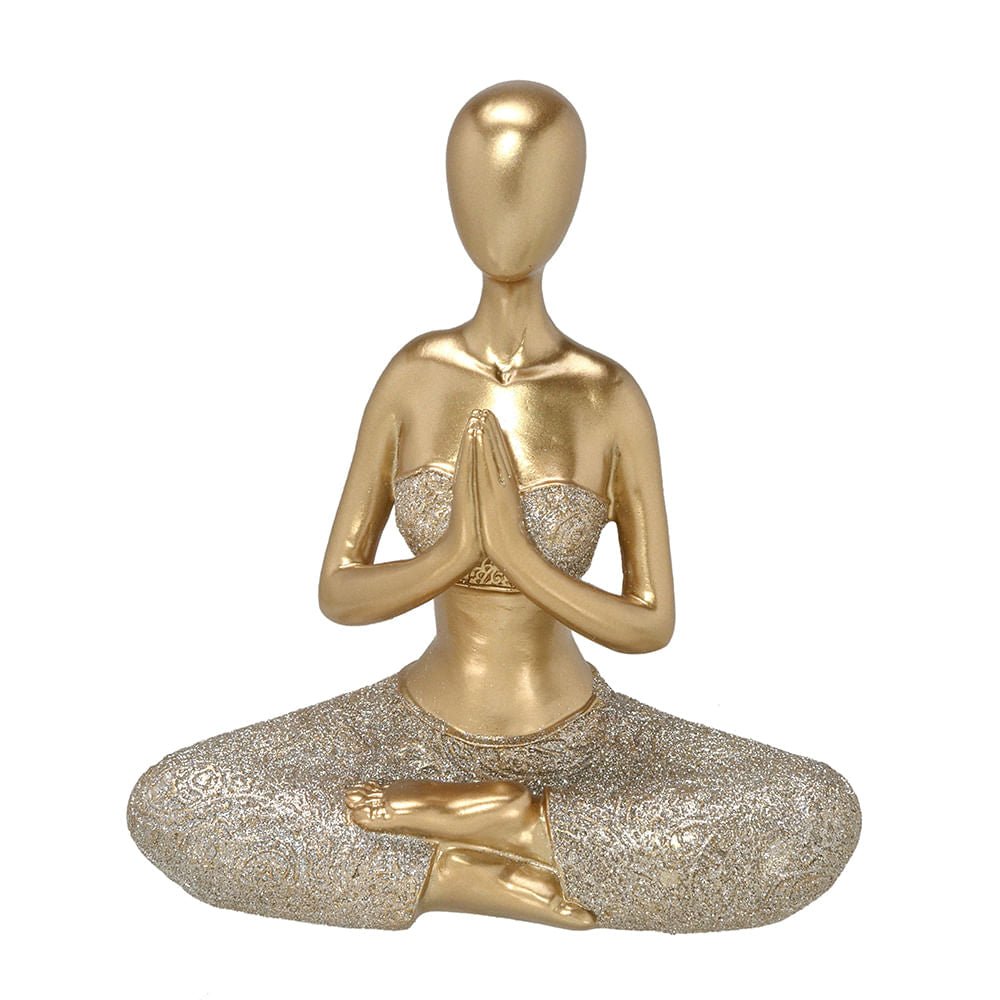 Escultura Mulher Yoga Decorativa Dourado 17cm - Ela Decora