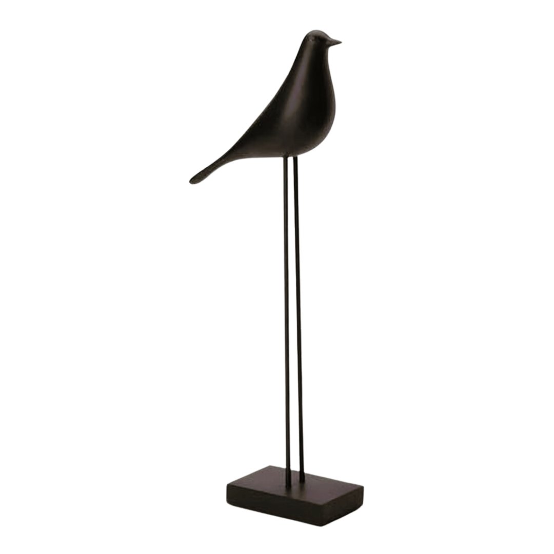 Escultura Passaro em Poliresina Preto 35cm - Ela Decora