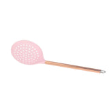 Escumadeira De Nylon Rosa Com Cabo De Aço Inox Rose Gold - 34cm - Ela Decora